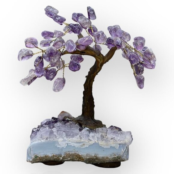 Amethyst Bonsai Crystal Tree Of Life Geode Base Gemstone Chakra Tree 7" Tall (E) - Picture 7 of 16
